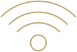 Wi-Fi symbol with three curved lines above a small circle, indicating wireless internet connectivity.